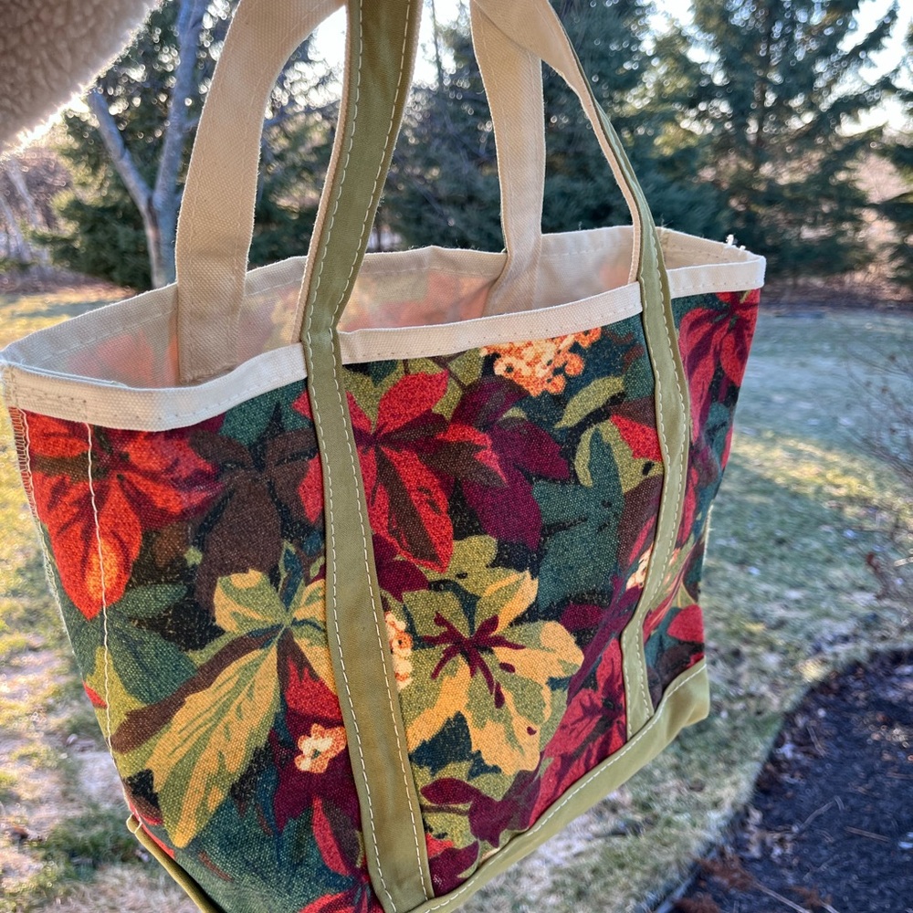 Vintage 90s LLbean boat and tote foliage floral leaves made in USA purse bag - Picture 7 of 15